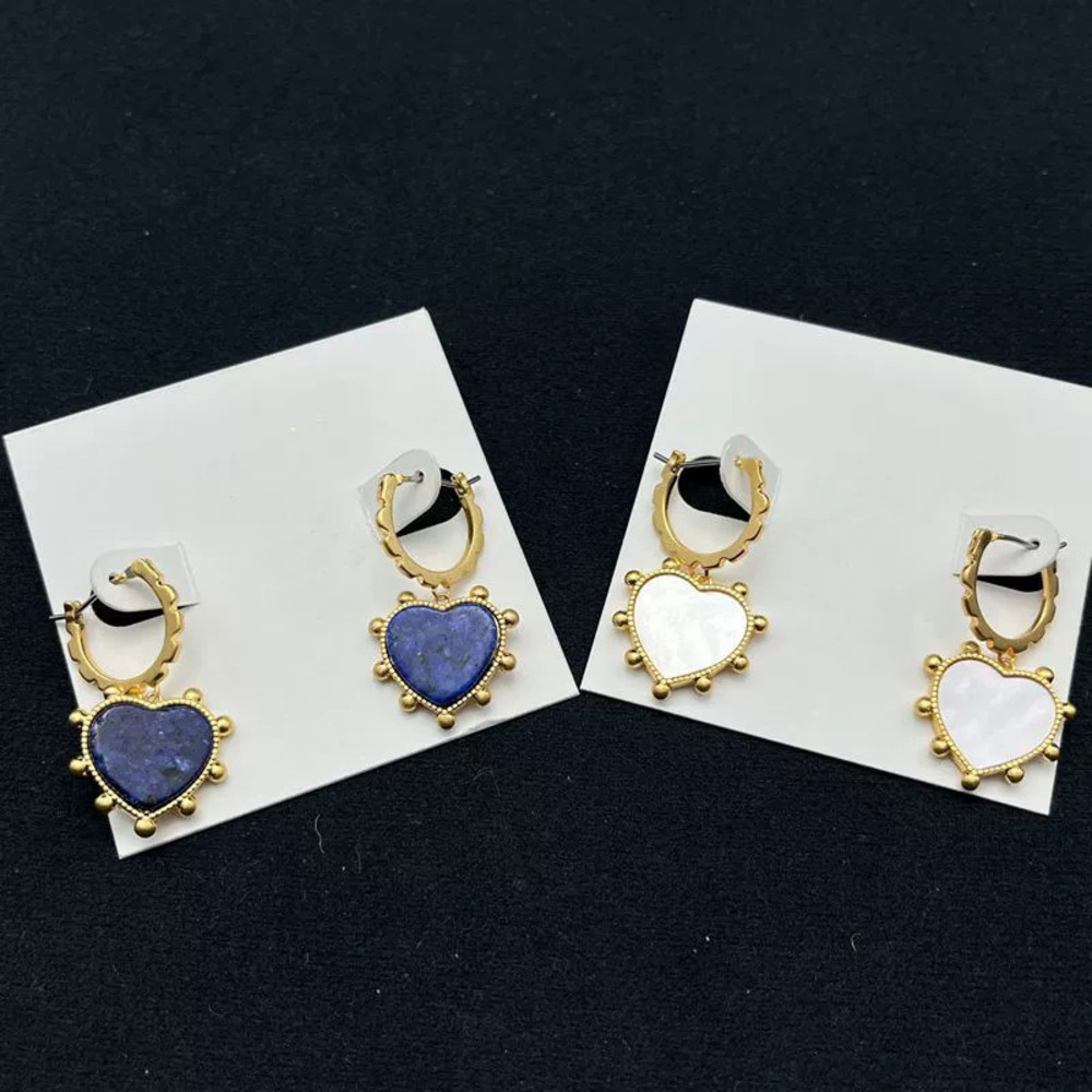 Tory Burch Natural Shell Inlay Heart Earrings Gold Plated Copper Stud